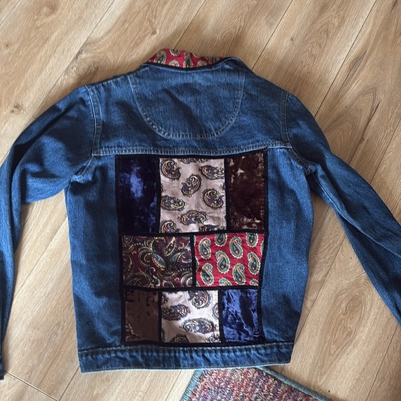 Blue and Red Jean Jacket with Decorative Trim - Picture 8 of 9